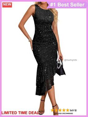 Sparkly Mesh Sequin Maxi Formal Cocktail Wedding Guest Dress